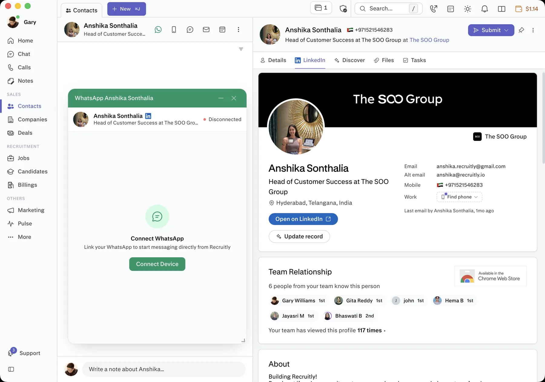 Recruitly — Contact record